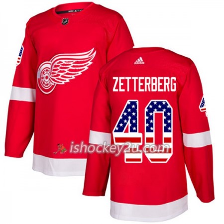 Mænd NHL Detroit Red Wings Trøje Henrik Zetterberg 40 Adidas 2017-2018 Rød USA Flag Fashion Authentic